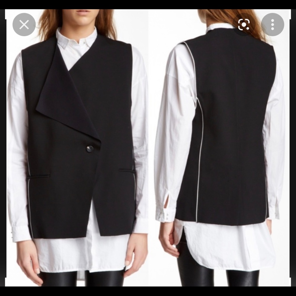 HELMUT LANG $415 Origami Vest Wool Jersey Jacket Black L Raw Edge Drape like new